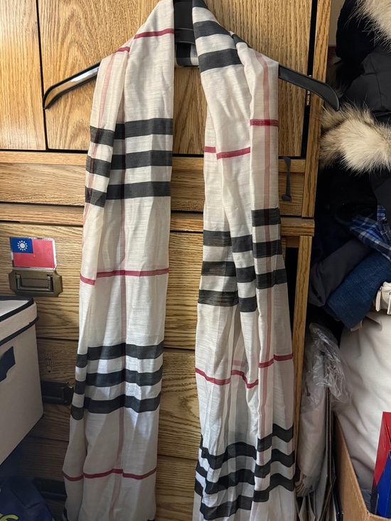 Burberry Accessories - Burberry Cream Plaid Scarf with Black and Red Accents